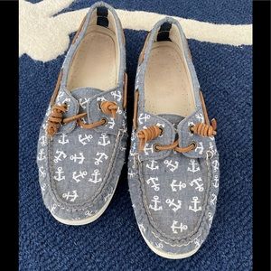 Sperry blue & white anchor Top-sider Boat Shoes, size 9.5